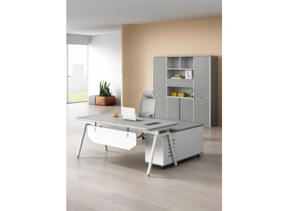 Grau Schreibtisch mit Schubladen, Versteckter Stauraum, 160x80x75 cm