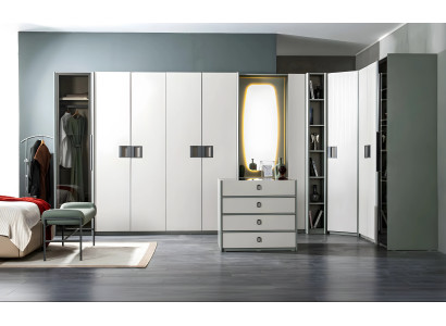 Eckkleiderschrank Kleiderschrank Kommode Schrank Garderobe Holz Weiß Set
