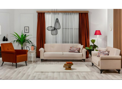 Sofagarnitur Dreisitzer Sessel Beige Stoffsofas Polstersofa 3tlg Couch
