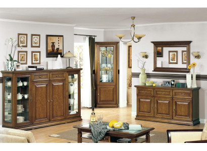 Wohnzimmer Möbel Eckvitrine Sideboard mit Spiegel Klassisches Buffet Set 4tlg
