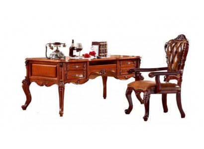 Klassischer Arbeitszimmer Schreibtisch Stilvoller Ledersessel Set