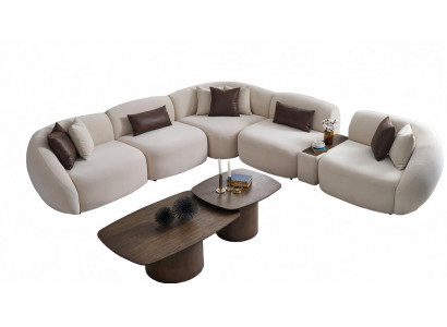 Ecksofa L-Form mit Getränkehalter Couch Stoff Couchtisch Set Wohnzimmer