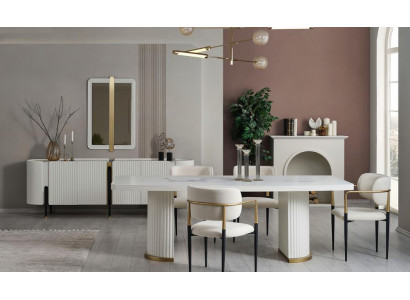 Essgruppe Esszimmer Esstisch Küchentisch Stühle Konsole Spiegel Edelstahl