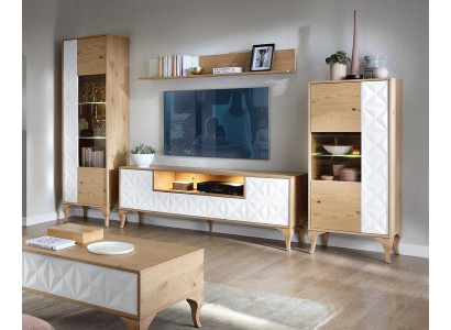 Wohnzimmer Set Modern Holzmöbel TV-Lowboard + 2x Vitrine Luxuriöses