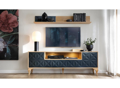 Wohnzimmer Set TV-Lowboard Luxuriöses Medienmöbel Holz Wandregal