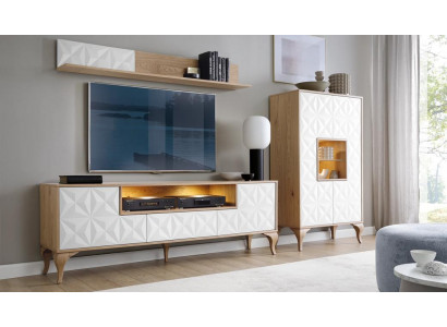 Wohnzimmer TV-Lowboard Wandregal Regal Wohnwand Schrank Set 3tlg