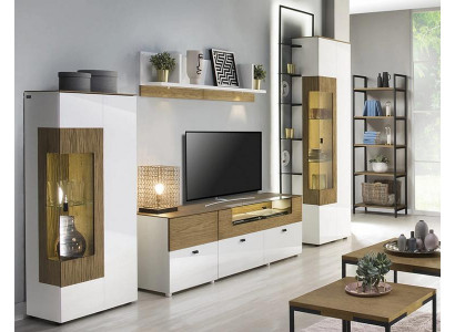 Luxuriöses Wohnwand TV-Lowboard 2x Vitrine Komplett Wohnzimmer Set 5tlg