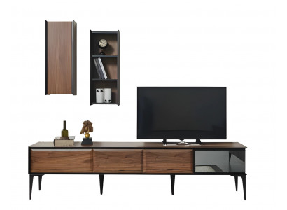 Braunes TV-Lowboard, Modern, Holz, 4 Türen, Freistehend, 210x48x85 cm