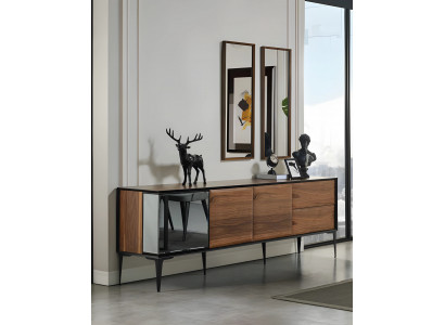 Braune Konsole, Modern, Freistehend, 2 Schubladen, 220x50x79 cm