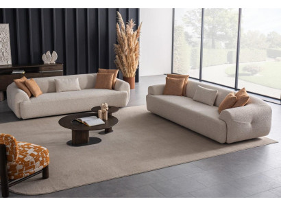 Beiges Sofa Set, 2-teilig, Modern, 6 Sitzplätze, Mit Kissen, 256 cm