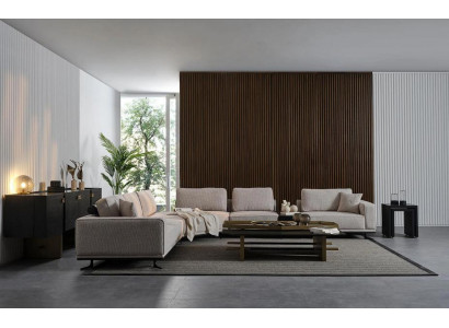 Beiges Ecksofa L-Form, 9-teilig, Modern, Mit Kissen, Couchtische