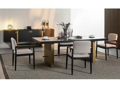 Schwarzes Esstisch Set, 4 Stühle, Konsole, Modern, 220x77x103 cm