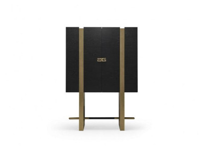 Schwarze Vitrine, 1 Schublade, Holz, Modern, Dunkles Holz, Freistehend