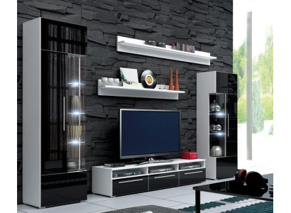 Wohnwand Wandregale Komplett Wohnzimmer TV-Lowboard Vitrine Set 5tlg