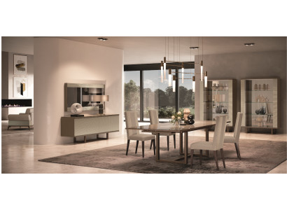Modernes Esszimmer Set 9 tlg (Esstisch+4x Stühle+2xVitrine+Konsole+Spiegel)