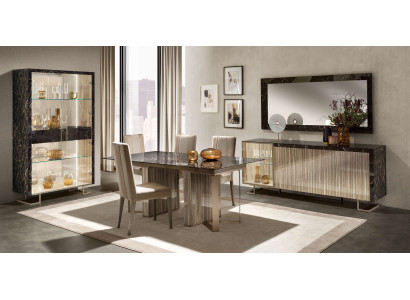 Modernes Esszimmer Set 8 tlg (Esstisch+4x Stühle+Vitrine+Konsole+Spiegel)