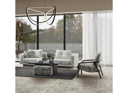 Weißes Wohnzimmer Set mit Sofa und Sessel aus Holz modern und elegant