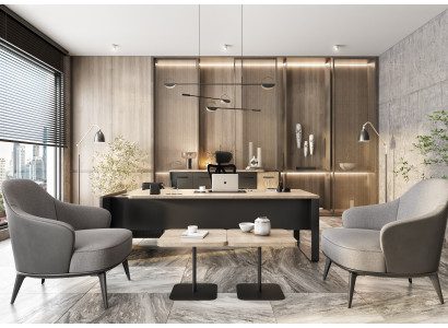 Designer Grau-Beige Arbeitszimmer Möbel Chefschreibtisch Konsole
