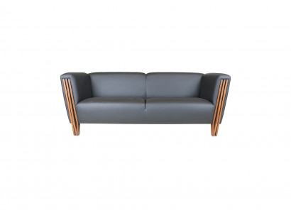Stilvolles Graues Dreisitzer-Sofa Holzgestell Edle Wohnzimmer Couch