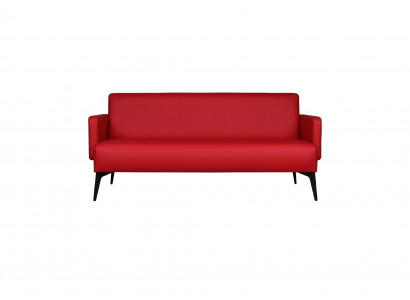 Bequemer Roter 3-Sitzer Couch Wohnzimmer Ledersofa Holzgestell