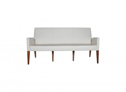 Weißer Leder Dreisitzer Wohnzimmer Loungecouch Edles Holzgestell