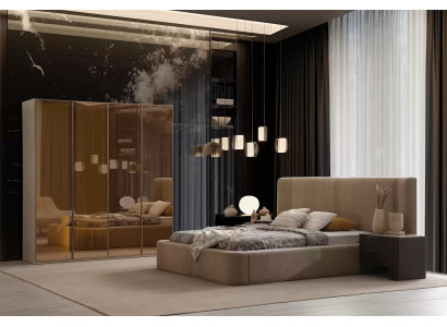 Robuste Schlafzimmer Garnitur Designer Bett Holzschrank Nachttische