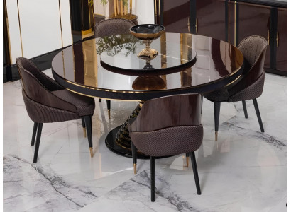Schwarz-Braune Essgarnitur Designer Rundtisch 4x Edle Polsterstühle