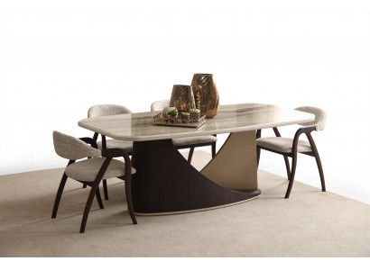Beige Esszimmergarnitur Designer Holz Küchentisch 6x Polsterstühle