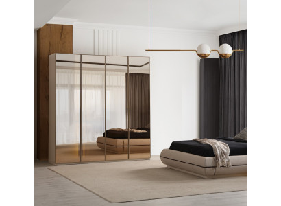 Moderner Beiger Kleiderschrank Schlafzimmer Glasschrank 4-türig