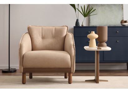 Modernes Wohnzimmer Set Designer Beiger Sessel Holz Beistelltisch