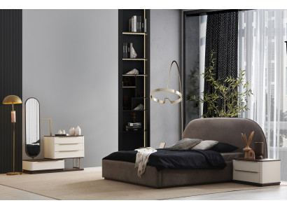 Edles Schlafzimmer Set Designer Taupes Bett Nachttische Schminktisch