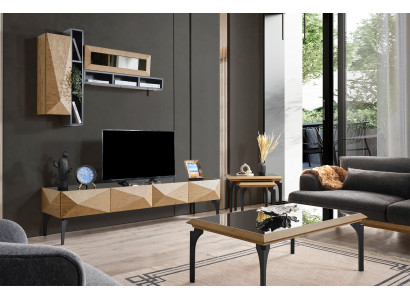 Elegantes Wohnzimmer TV-Set Beiges Lowboard Couchtische 4-tlg.