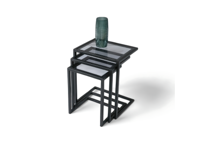 Beistelltische mit Metallprofil und Tischplatte aus gehärtetem Rauchglas