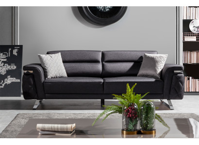 Exklusive Schwarze Textilcouch Wohnzimmer 3-Sitzer Edle Sitzmöbel