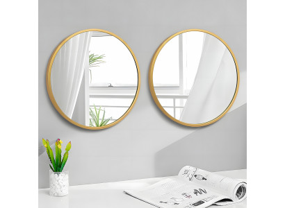 Set aus zwei runden Wandspiegeln mit einem schmalen eleganten Goldrahmen