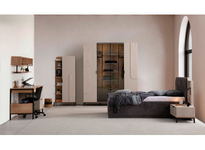 Beiges Modernes Schlafzimmer Set Schlafbett Schreibtisch Schrank