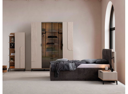 Edle Schlafzimmer Möbel Designer Polsterbett Schrank Bücherregal