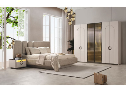 Schlafzimmer Bett 2x Nachttische  Kleiderschrank Hochwertig Möbel Beige