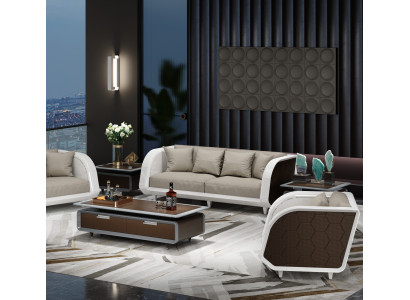 Sofa-Set 3+1 in Weiß-Grau – modernes Stoffdesign für Büro oder Lounge