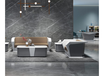 Stilvolles Sofa-Set 3+1 mit Couchtisch aus Kunstleder.