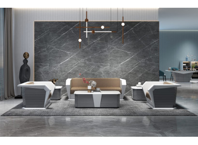 Exklusives Sofa-Set 3+1+1 mit Couchtisch in elegantem Braun.