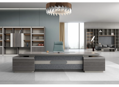 Eleganter Chef-Schreibtisch in Grau – modern, großzügig und repräsentativ
