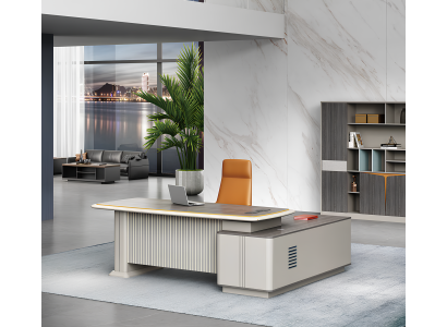 Geräumiger Eckschreibtisch in stilvollem Beige-Grau