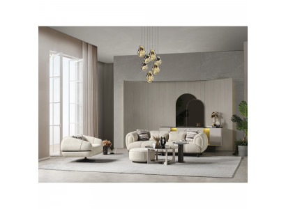 Sofa 3 Sitzer Sessel 2x Couchtisch HockerWohnzimmer Design Textil Stoff