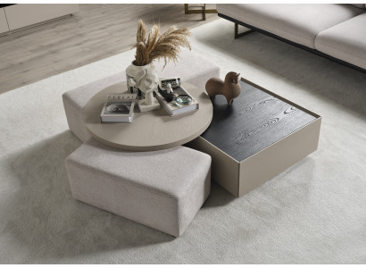 Stilvoller Beiger Couchtisch Rundtisch Wohnzimmer Holz Sofatisch