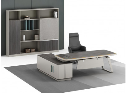 Moderner und funktionaler Vitrinenschrank mit Eckschreibtisch.
