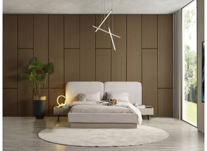 Beige Schlafzimmer Set: Bett mit 2 Nachttischen – Modernes Design