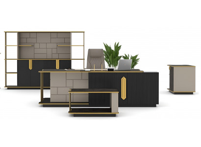 Luxuriöses Büro-Set designer Chefmöbel Schreibtisch Wandregal Tische