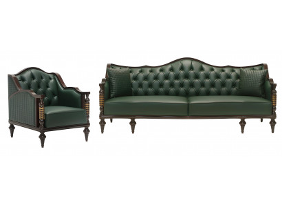 Klassische Grüne Chesterfield Garnitur Designer 3-Sitzer 2x Sessel