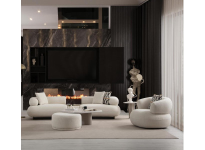 Designer Couchgarnitur Edler Stoffsessel Holz Couchtisch - 3tlg.